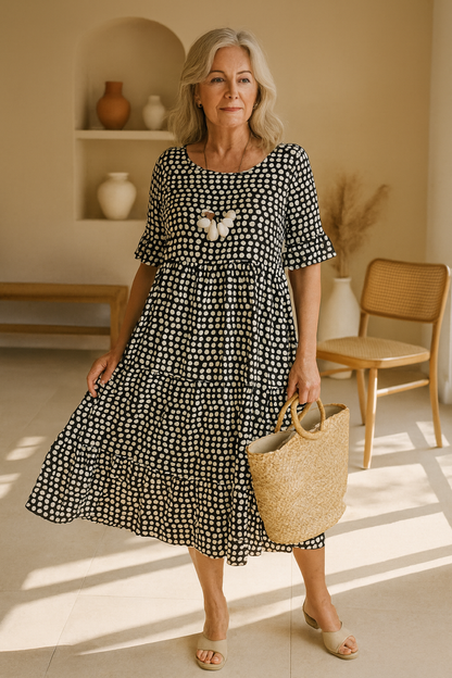 Relaxed sable short-sleeve midi dress for women | Iris