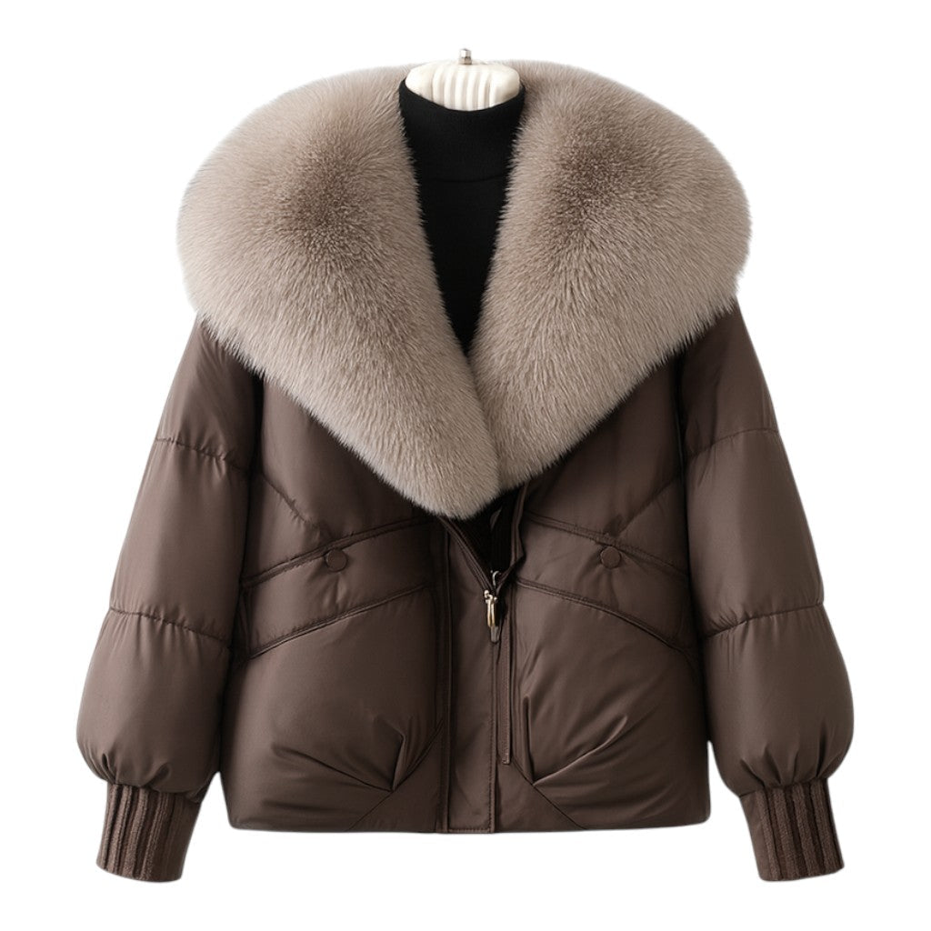 Structured puffer jacket with oversized collar for women | Elara
