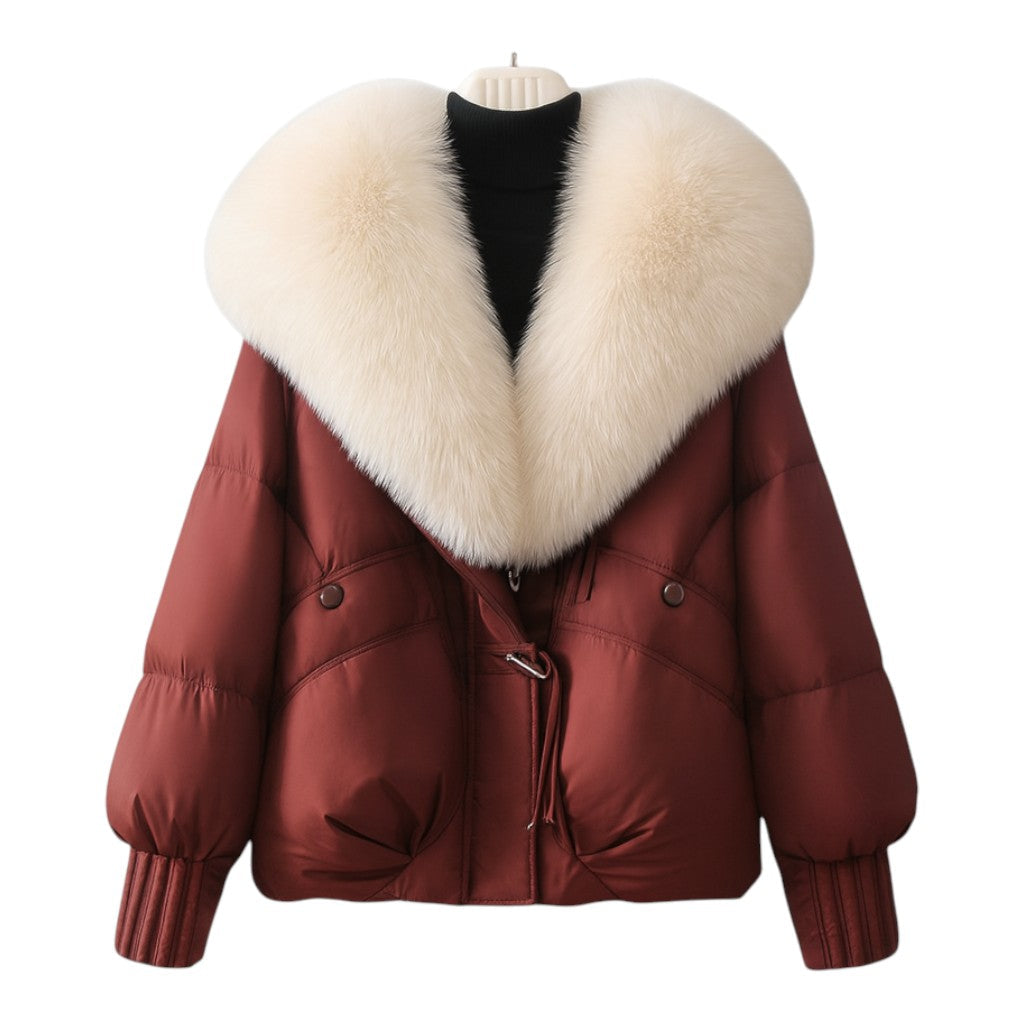 Structured puffer jacket with oversized collar for women | Elara
