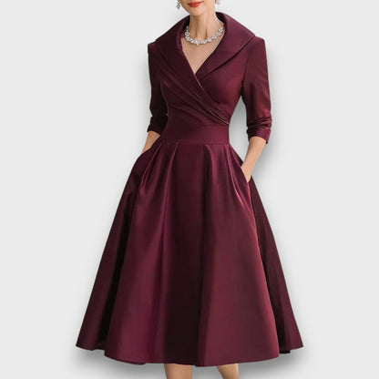 Refined Wrap-Neck Midi Dress for Women | Elara