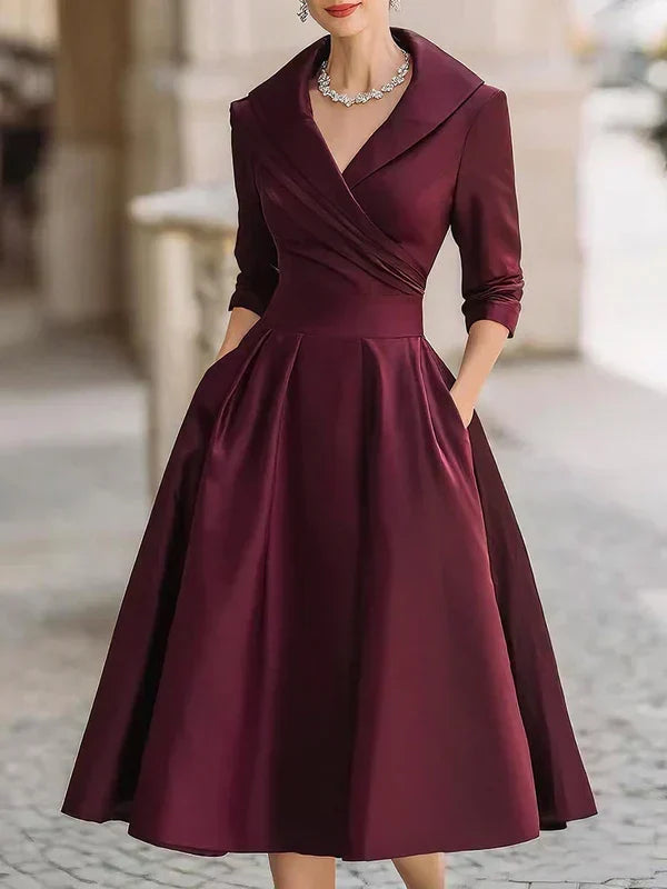 Elegant vintage crossover collar midi dress for women | Gabriella