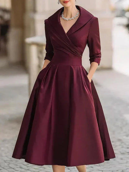 Elegant vintage crossover collar midi dress for women | Gabriella