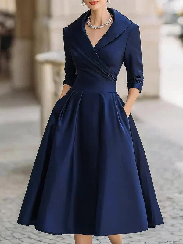 Elegant vintage crossover collar midi dress for women | Gabriella