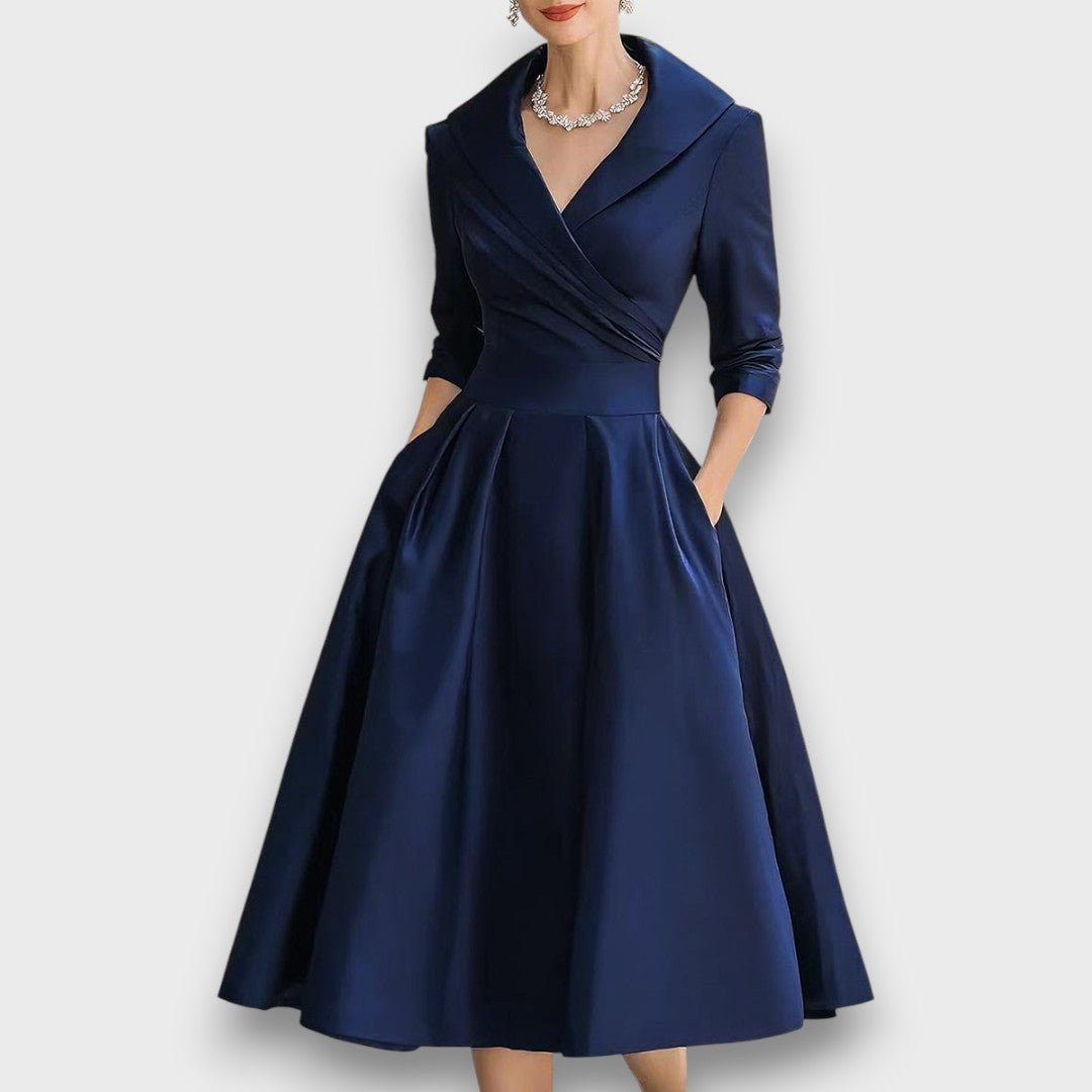 Refined Wrap-Neck Midi Dress for Women | Elara