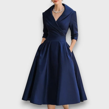 Refined Wrap-Neck Midi Dress for Women | Elara