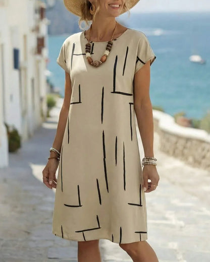 Striped cotton shift knee length dress for women | Lauretta