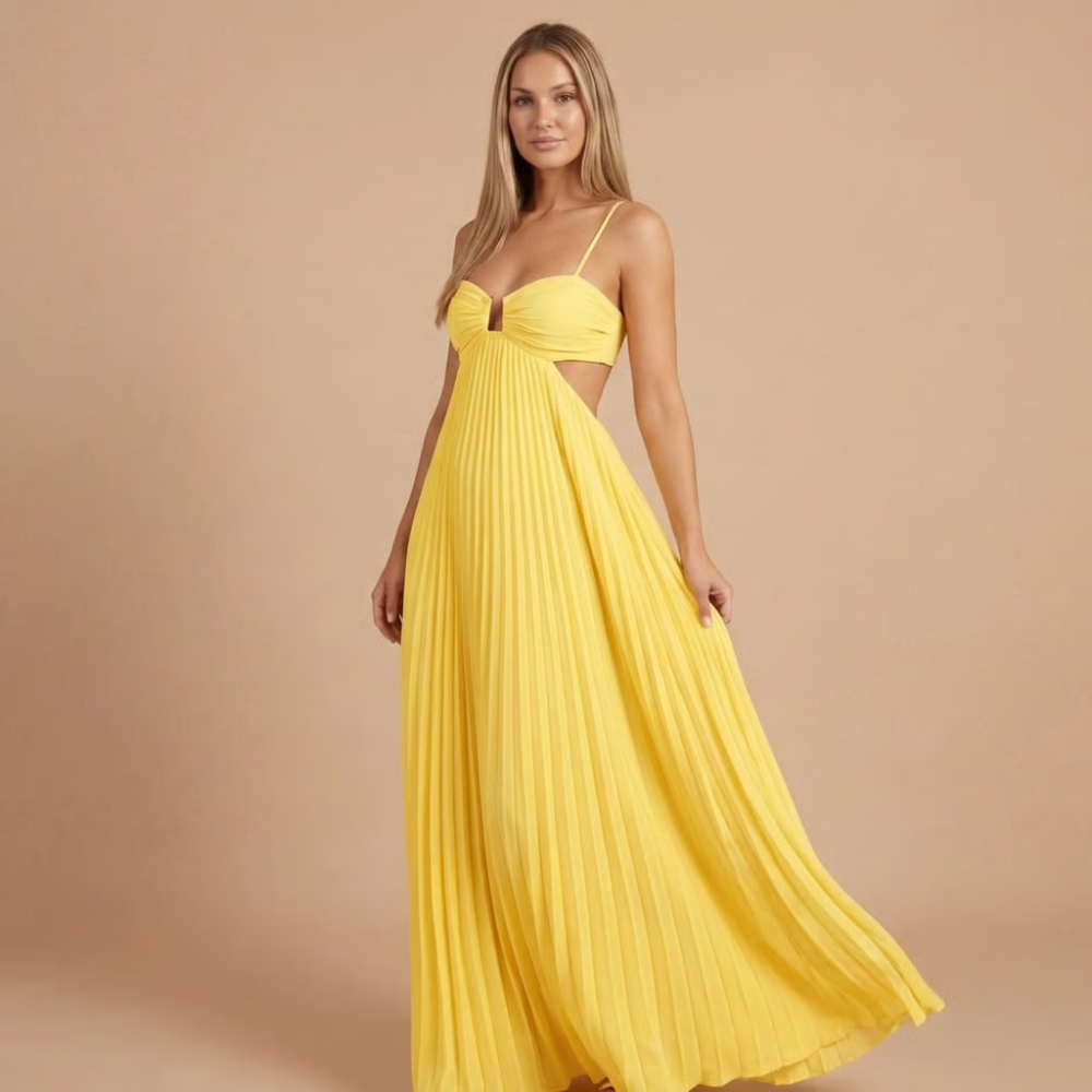 Elegant pleated halter maxi gown for women | Lavinia -3