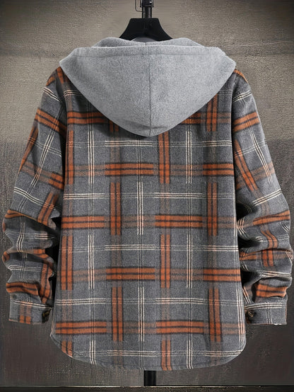 Hollara | Men's Plaid Hooded Jacket with Chest Pocket