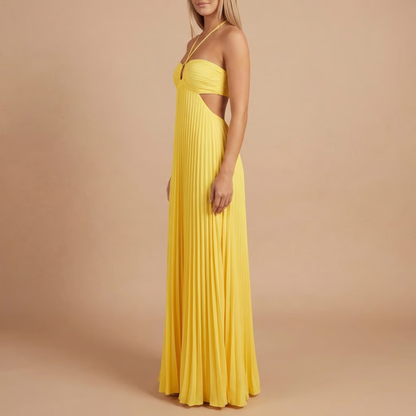 Elegant pleated halter maxi gown for women | Lavinia -4
