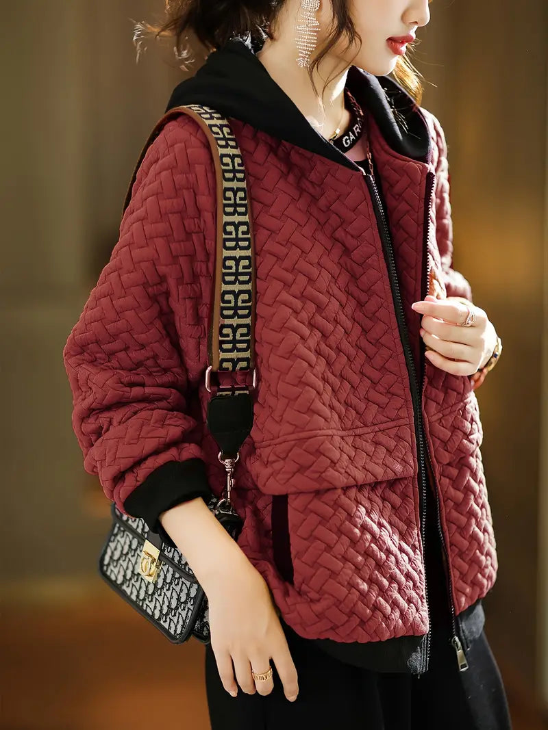 Quilted zip-up hoodie with basketweave pattern | Selara