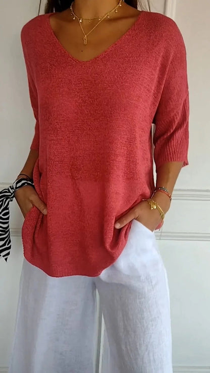 Casual V-neck relaxed everyday top for women | Lauren