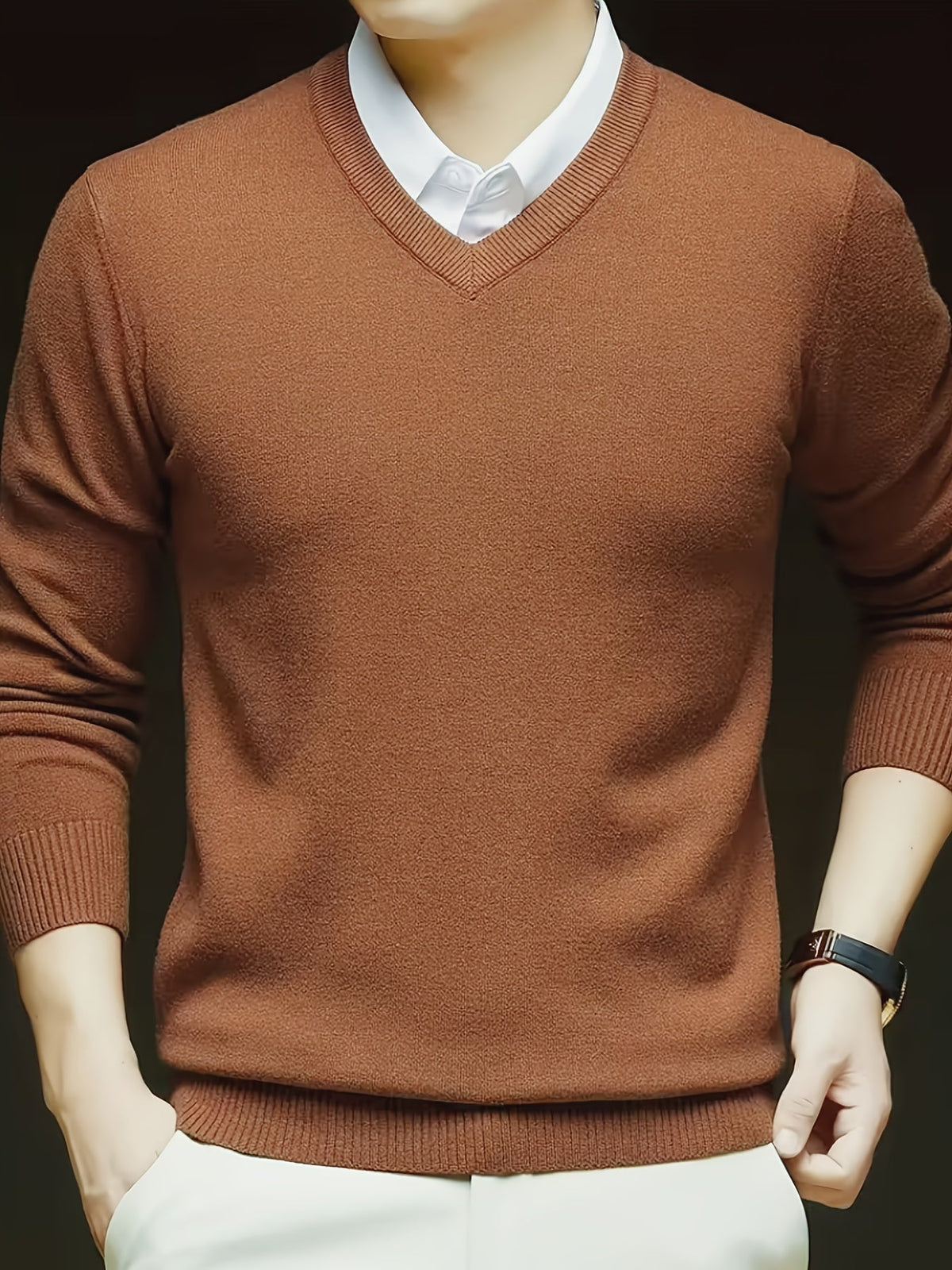 Elvaris | Men's V Neck Pullover Sweater with Stretch Knit