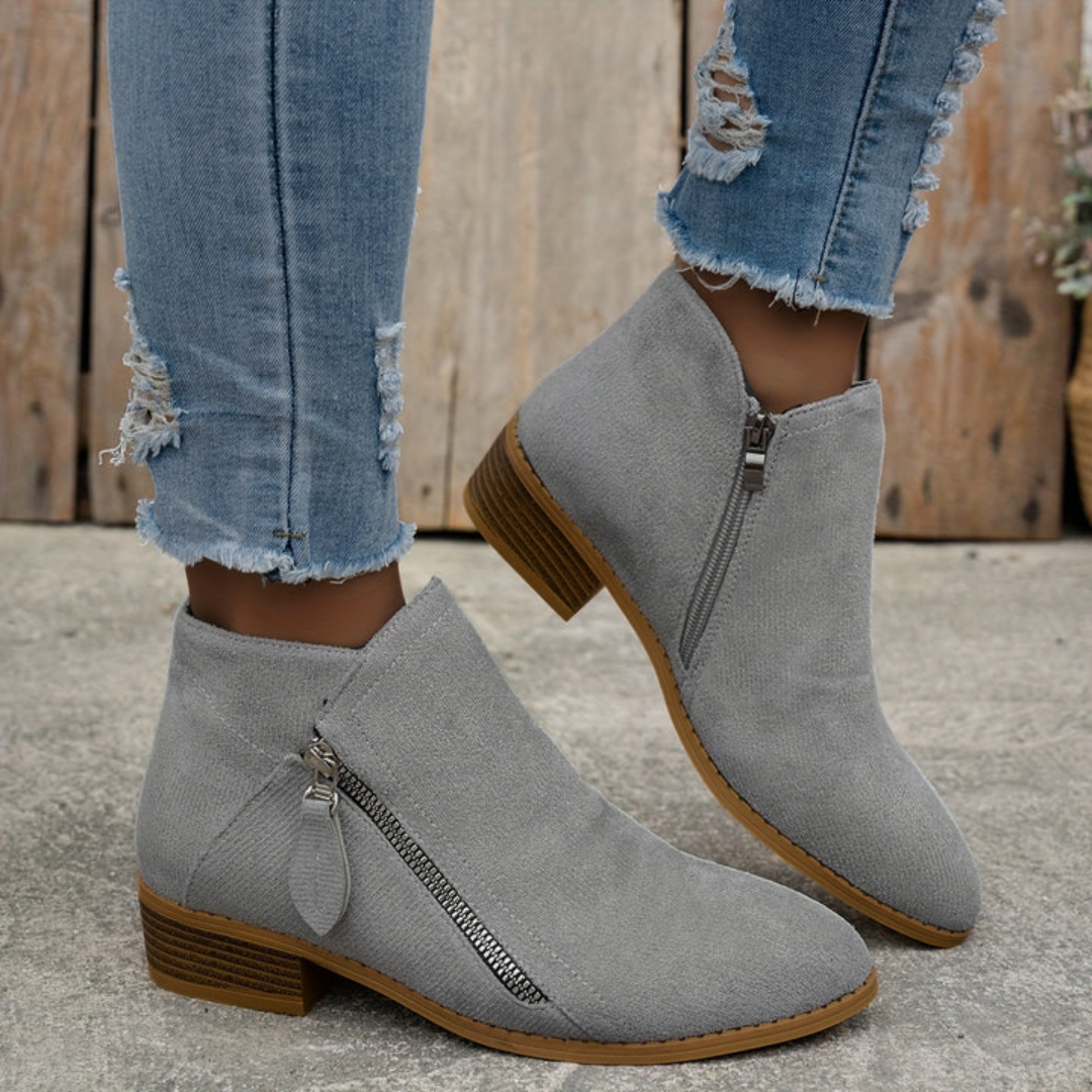 Orthopedic leather zipper block heel boots for women | Joanna