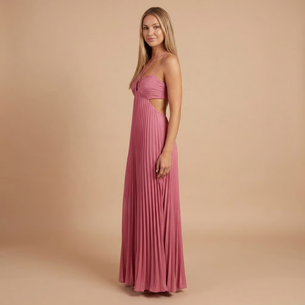 Elegant pleated halter maxi gown for women | Lavinia -6