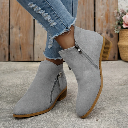 Orthopedic leather zipper block heel boots for women | Joanna