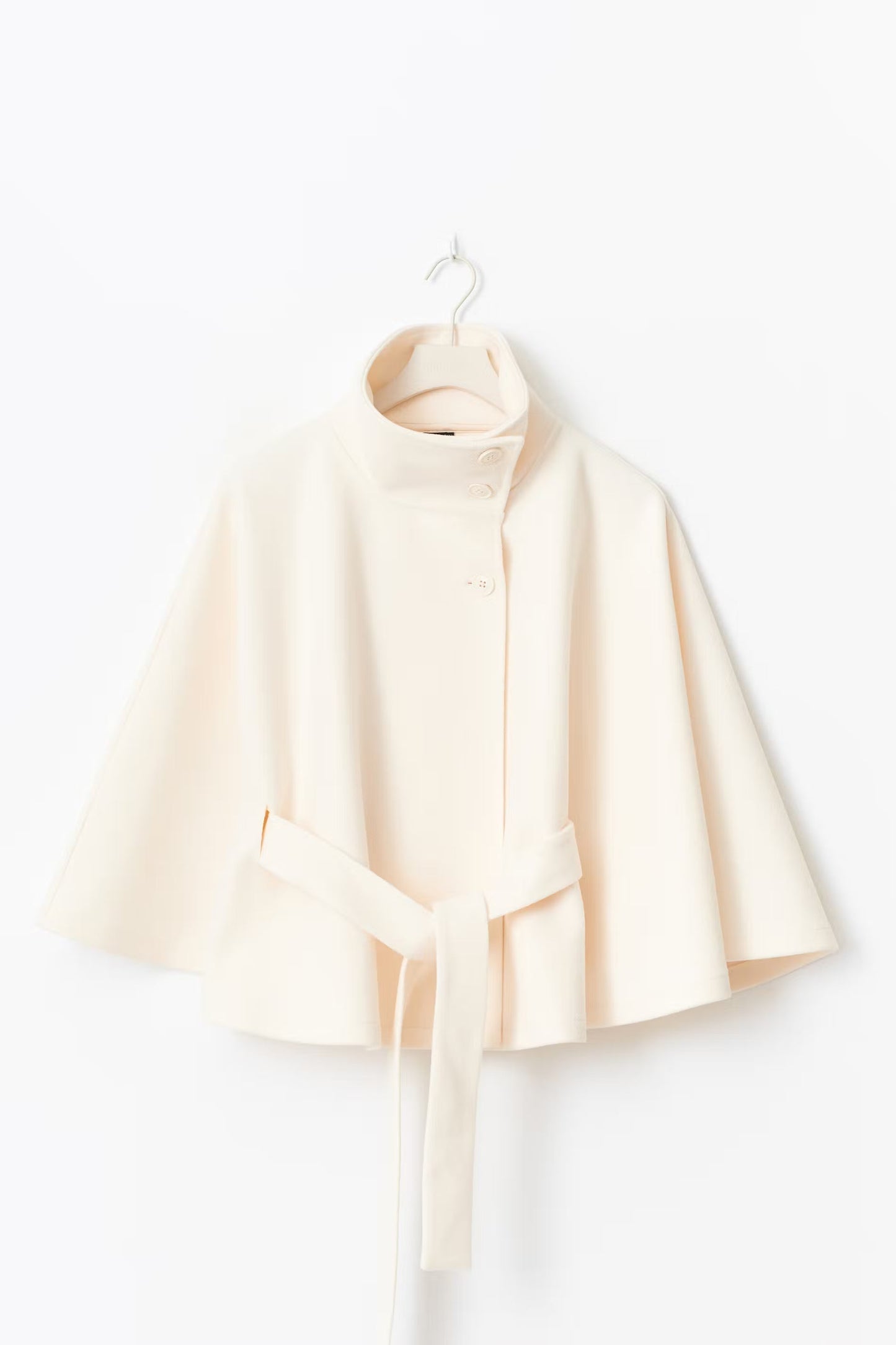 Long belted coat with high collar and relaxed elegance for women | Elvire
