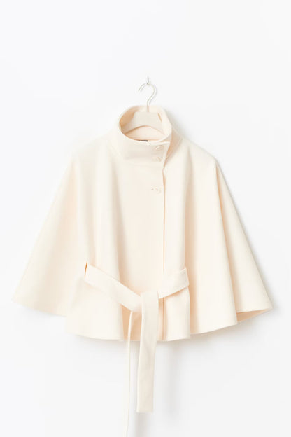 Long belted coat with high collar and relaxed elegance for women | Elvire