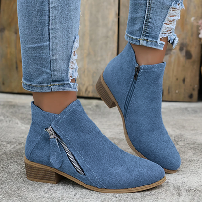 Orthopedic leather zipper block heel boots for women | Joanna