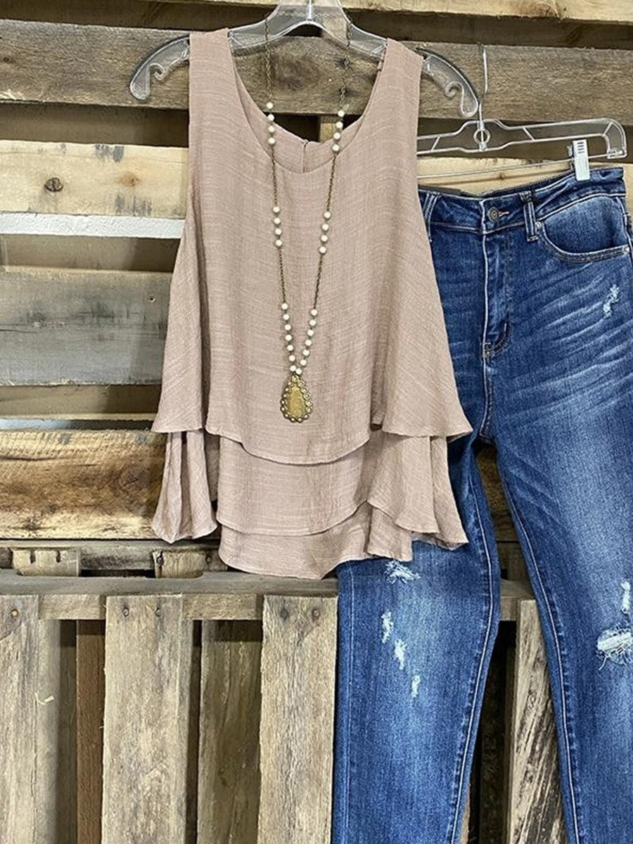 Sleeveless layered ruffle hem top for women | Marisol