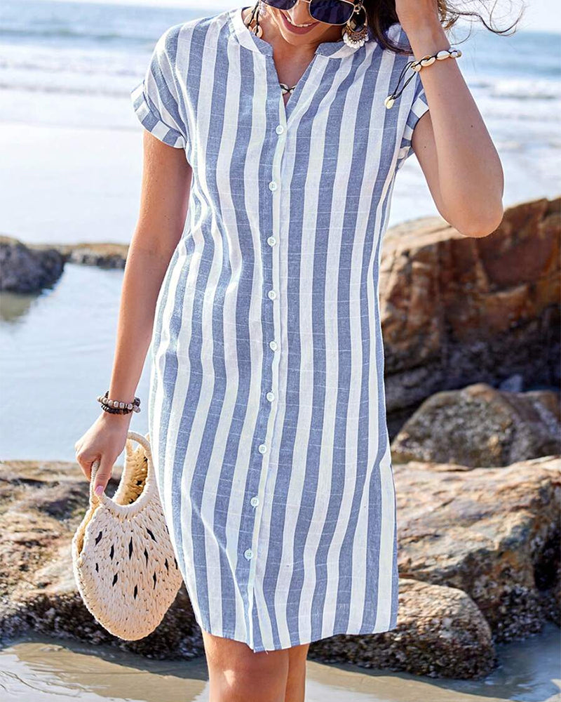 Classic striped relaxed everyday dress for women | Pamela