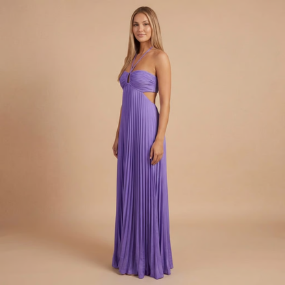 Elegant pleated halter maxi gown for women | Lavinia -9