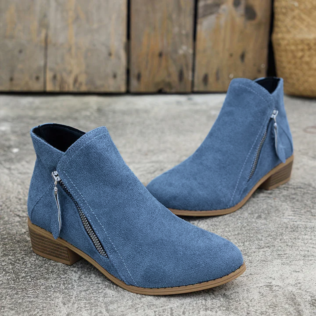 Orthopedic leather zipper block heel boots for women | Joanna