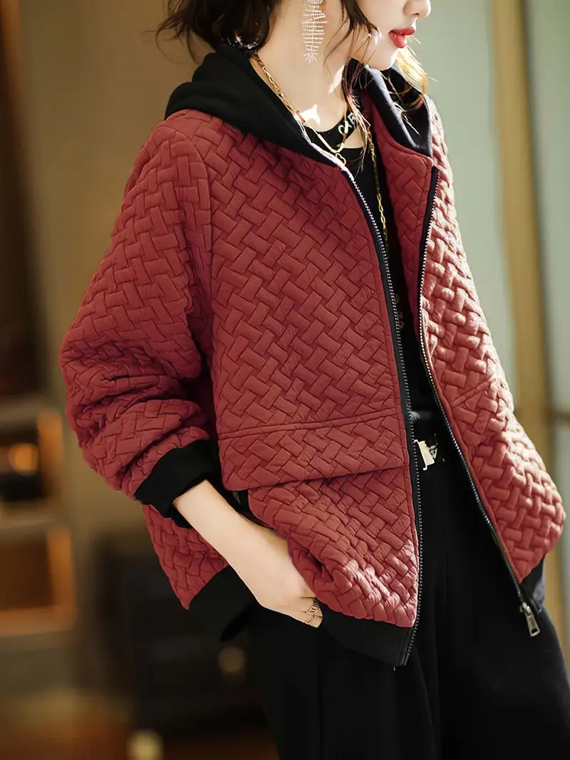 Quilted zip-up hoodie with basketweave pattern | Selara