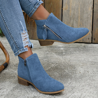 Orthopedic leather zipper block heel boots for women | Joanna