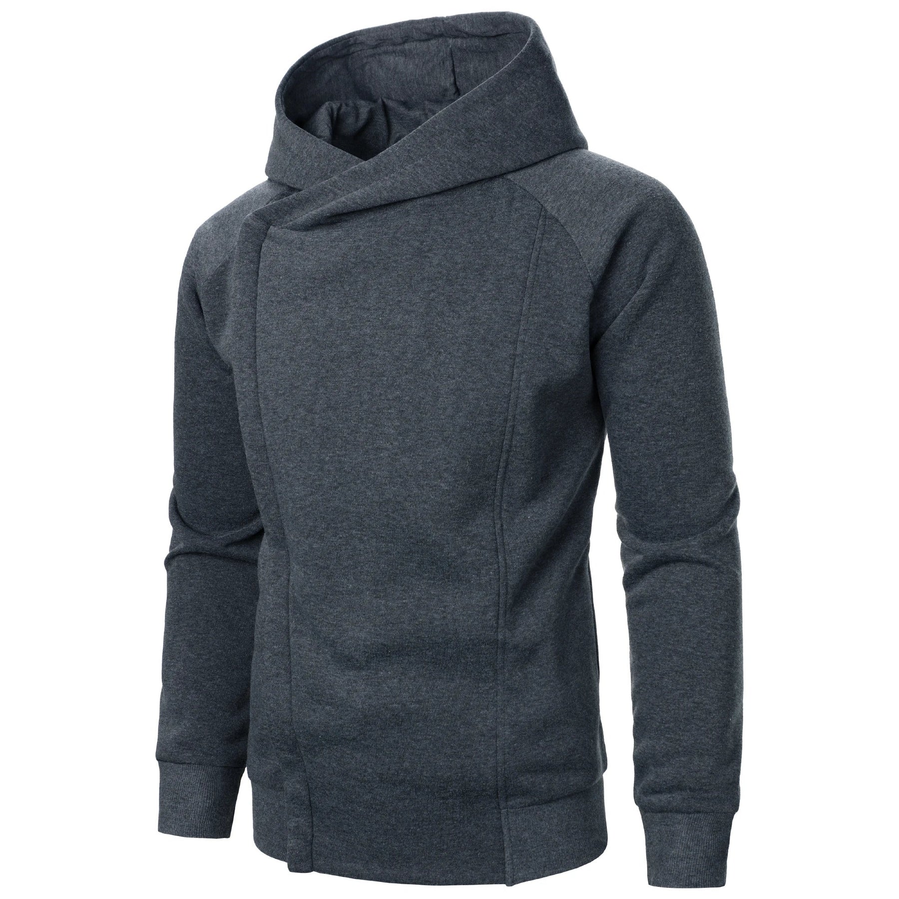 Asymmetric zip hoodie with sculpted crossover hood | Kaelen