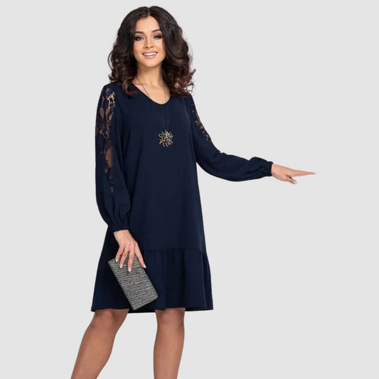 Elegant lace-sleeve midi dress for women | Lowri Quinn