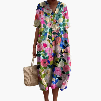 Floral meadow print oversized midi dress for women | Marisela