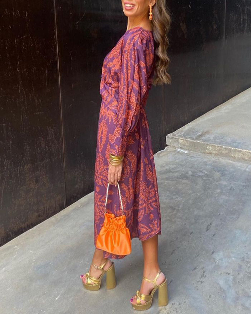 Statement print V-neck A-line front knot maxi dress for women | Caroline