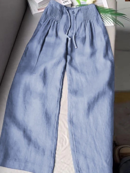 Wide leg cotton linen blend comfortable trousers for women | Camille