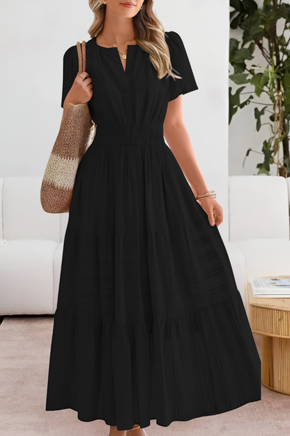 Boho tiered maxi dress with short sleeves for women | Marisela
