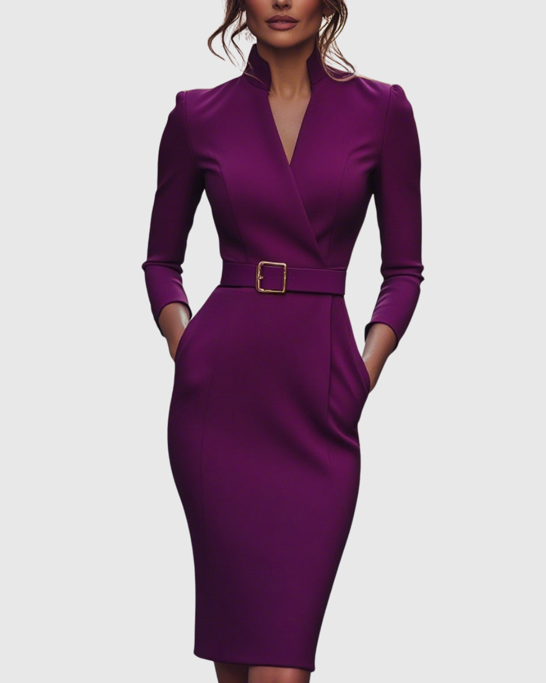 Elegant long-sleeve tailored midi dress for women | Claribel