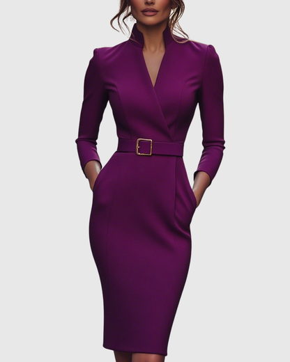 Elegant long-sleeve tailored midi dress for women | Claribel