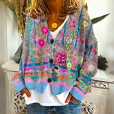 Bohemian multicolor cardigan with embroidered details for women | Mireya