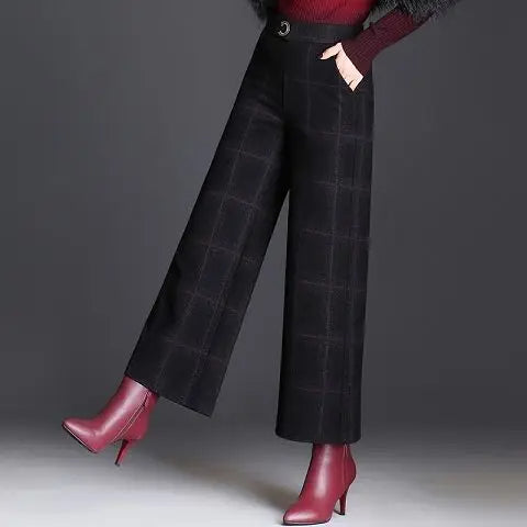 Plaid wide-leg trousers with belt accent | Ashton