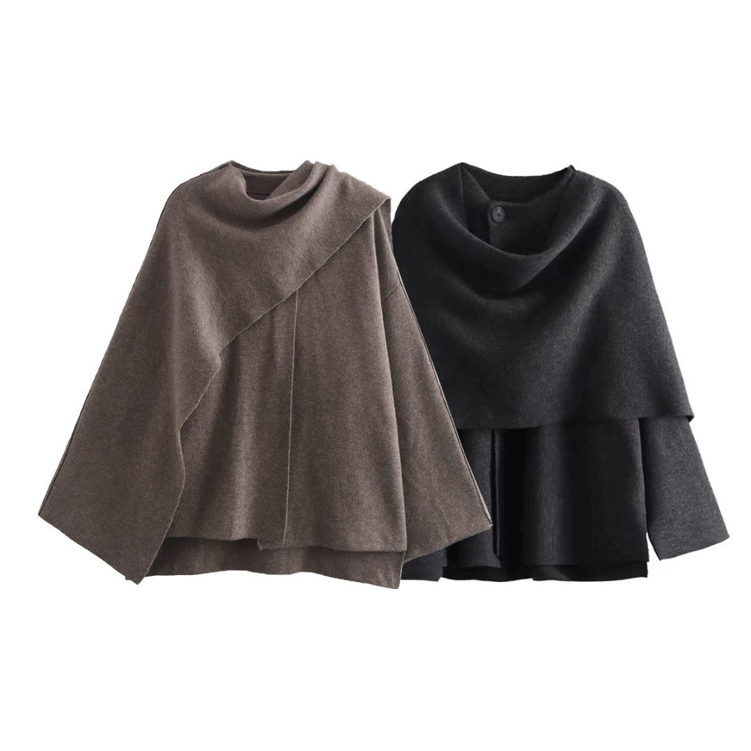 Chic asymmetrical wool poncho for women | Seraphina