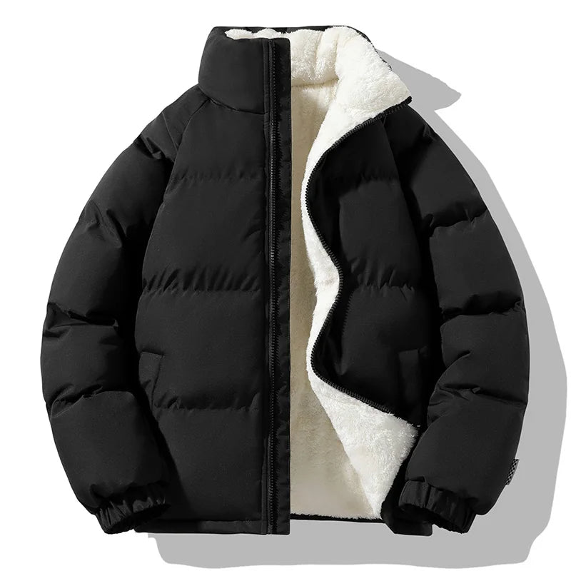 Fleece-lined puffer jacket with high collar for winter | Eryndor
