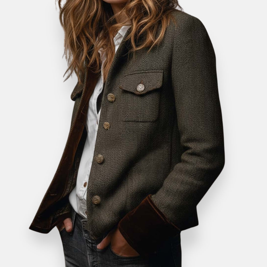 Mariz | Women's Textured Button Front Tweed Jacket