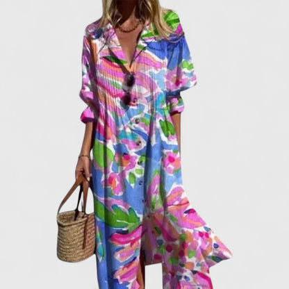Multicolour boho flowing dress for women | Paula