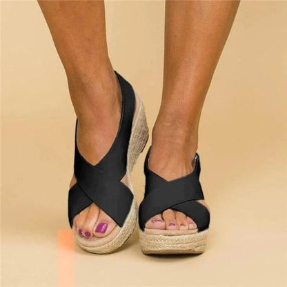 Comfort wedge espadrille sandals with cross straps for women | Elara