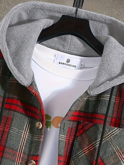 Hollara | Men's Plaid Hooded Jacket with Chest Pocket
