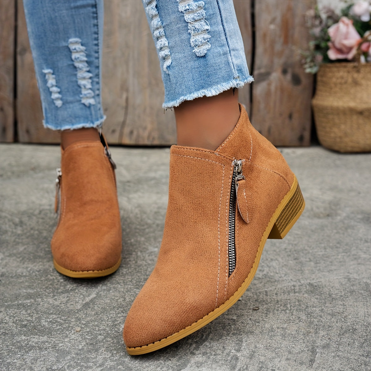 Orthopedic leather zipper block heel boots for women | Joanna