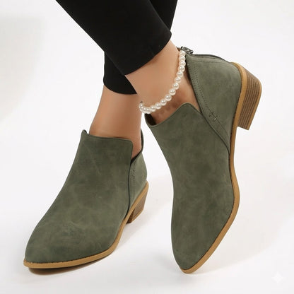 Monreve | Women's Suede Look Ankle Boot with Zipper