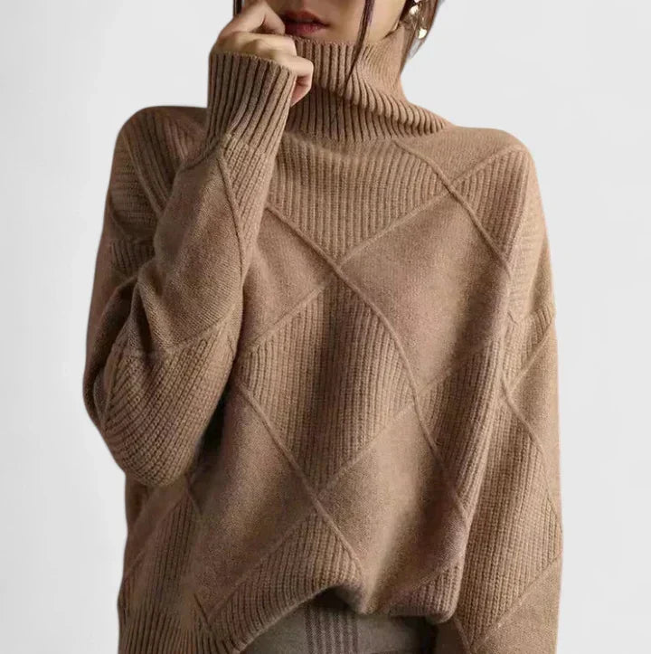 Rosalind | Women's Diamond Quilted Turtleneck Sweater