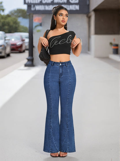 Coralie | Women's High Waist Button Front Flare Jeans