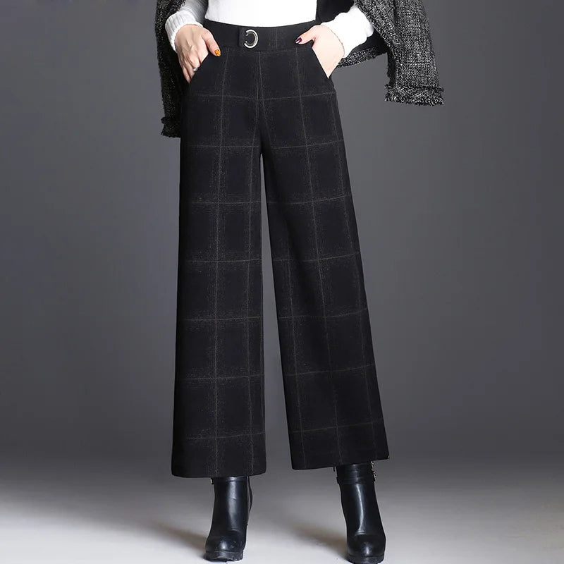 Plaid wide-leg trousers with belt accent | Ashton