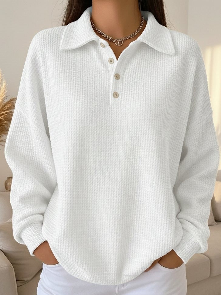 Odalys | Women's Waffle Knit Polo Collar Button Sweater